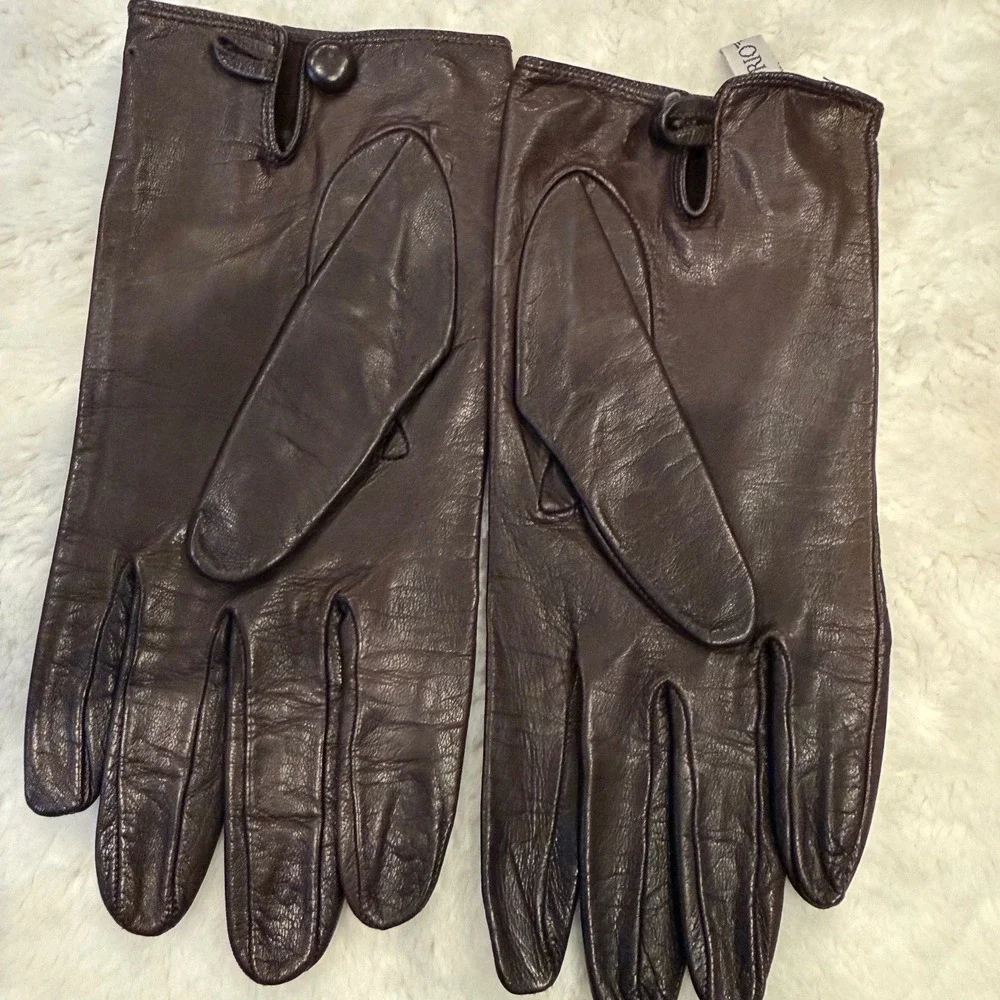 Vintage Emporio Armani Leather Gloves Brown Eagle Logo Made in Italy Size M